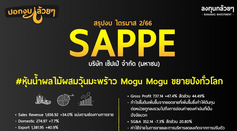 สรุป Oppday และ งบการเงิน หุ้น SAPPE ไตรมาส 2/2566