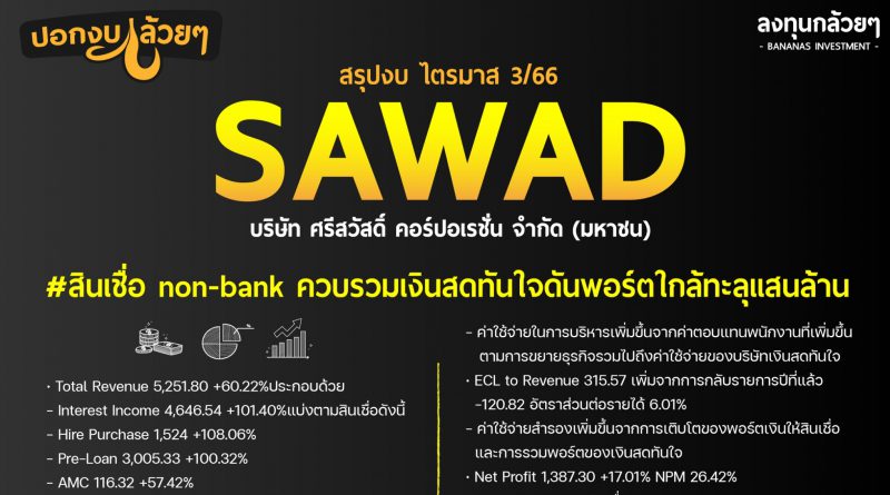 สรุปงบการเงิน และ Oppday หุ้น SAWAD ไตรมาส 3/2566