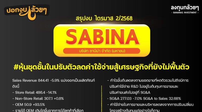 สรุปงบการเงิน และ Oppday หุ้น SABINA ไตรมาส 2/2568