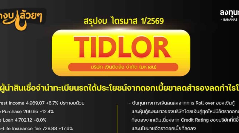 #สรุปงบการเงิน และ Earnings Call หุ้น TIDLOR ไตรมาส 1/2569